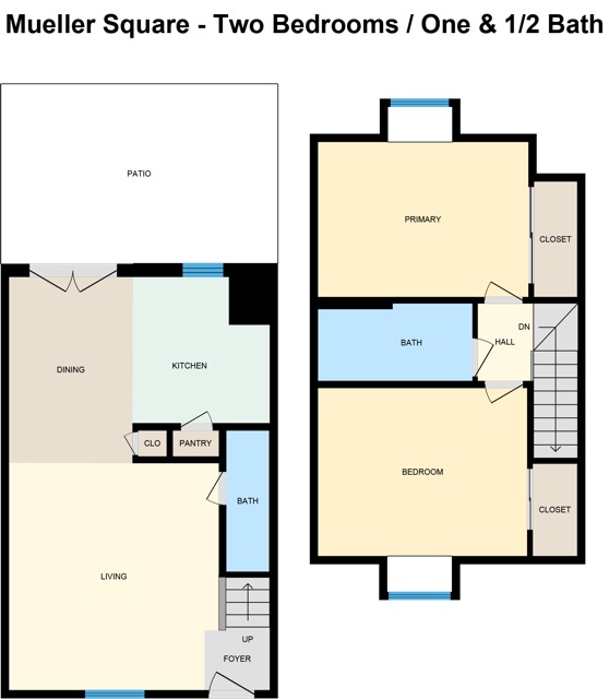 Mueller Square two bedroom one and a half bath floor plan